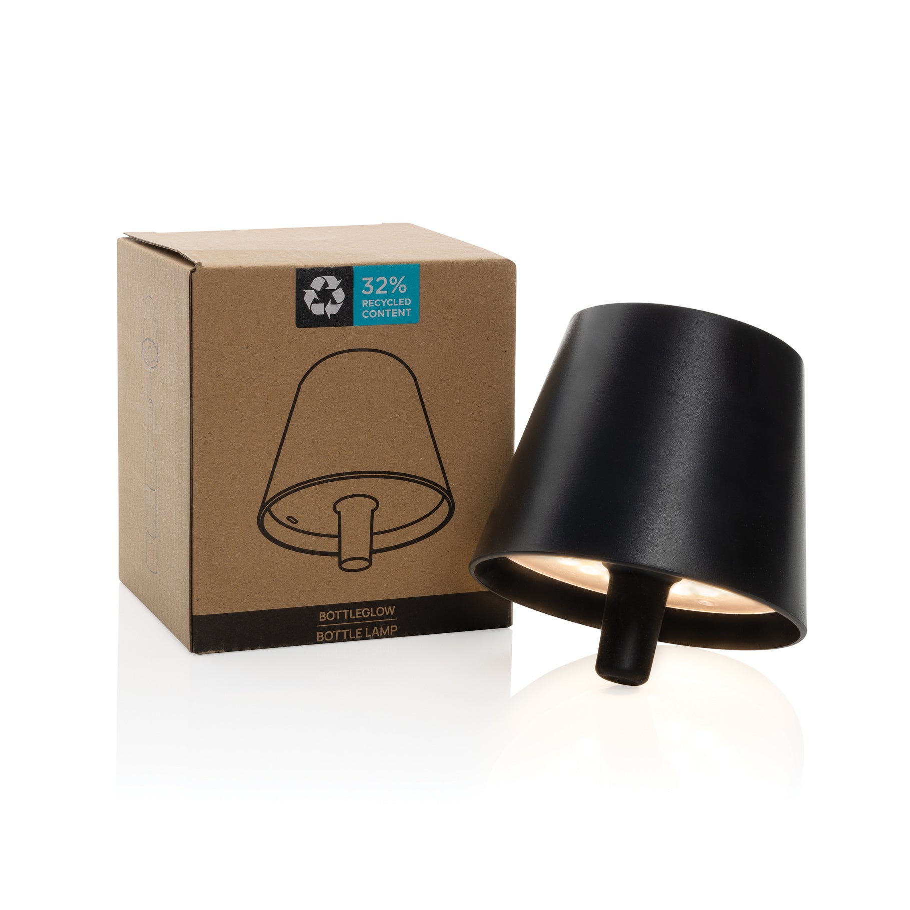 Promotional Logo Branded RCS Recycled Plastic Bottle Lamp - Bottleglow - illuminated