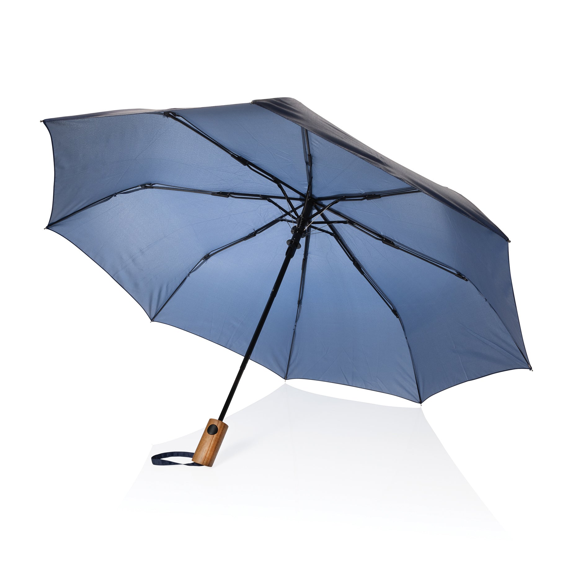 Recycled Polyester and Acacia Mini Auto Open Umbrella - Kaycey 21" AWARE™ - illuminated