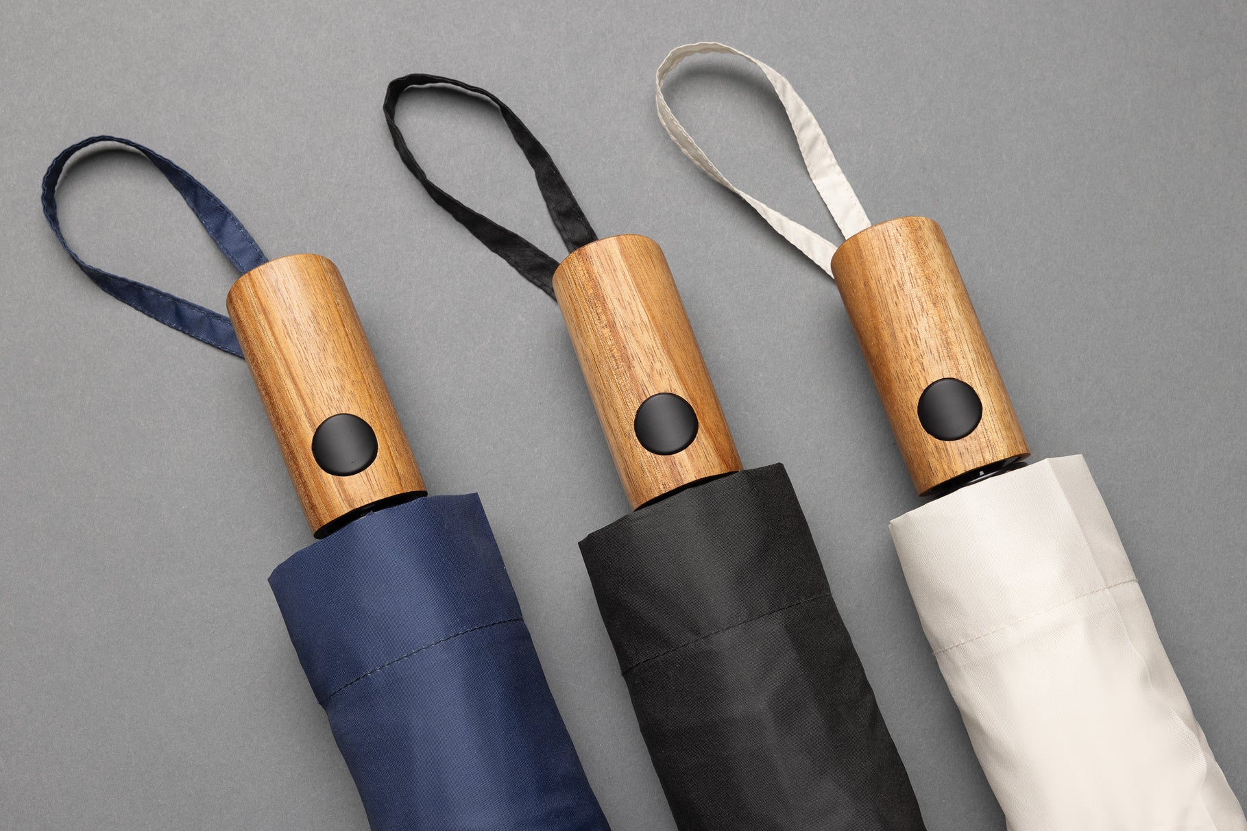 Recycled Polyester and Acacia Mini Auto Open Umbrella - Kaycey 21" AWARE™ - illuminated