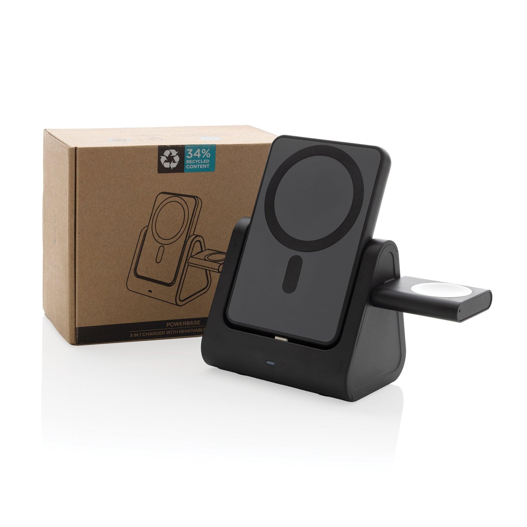 Logo Branded Recycled Powerbank with 3-in-1 Charger - Powerbase - illuminated