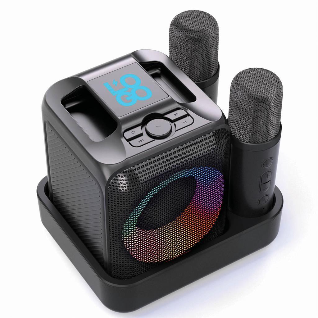 Promotional Branded Recycled SingVibe Karaoke Set with Double Mic - illuminated