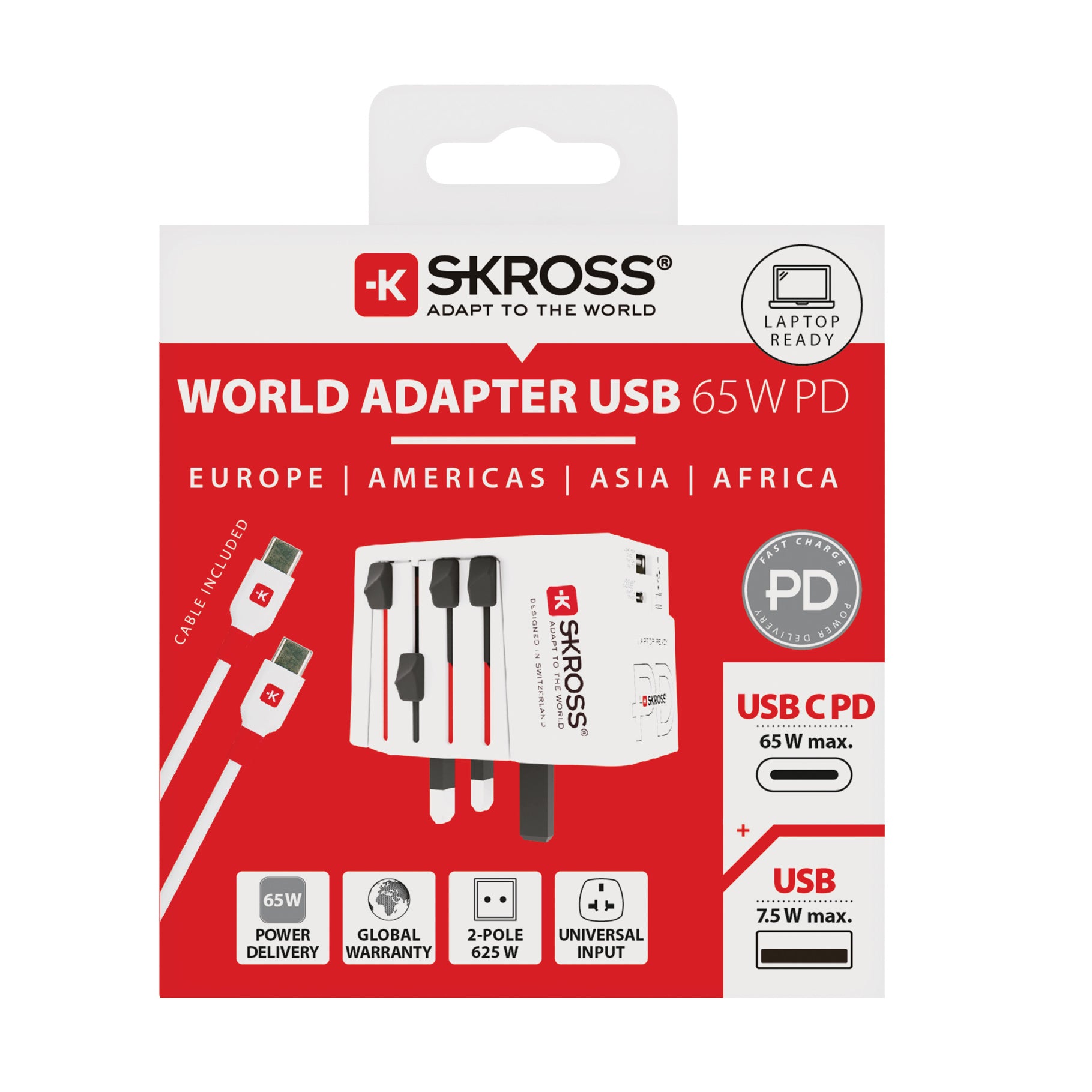 Custom Branded Skross World Travel Adapter 65W - USB C Cable - illuminated