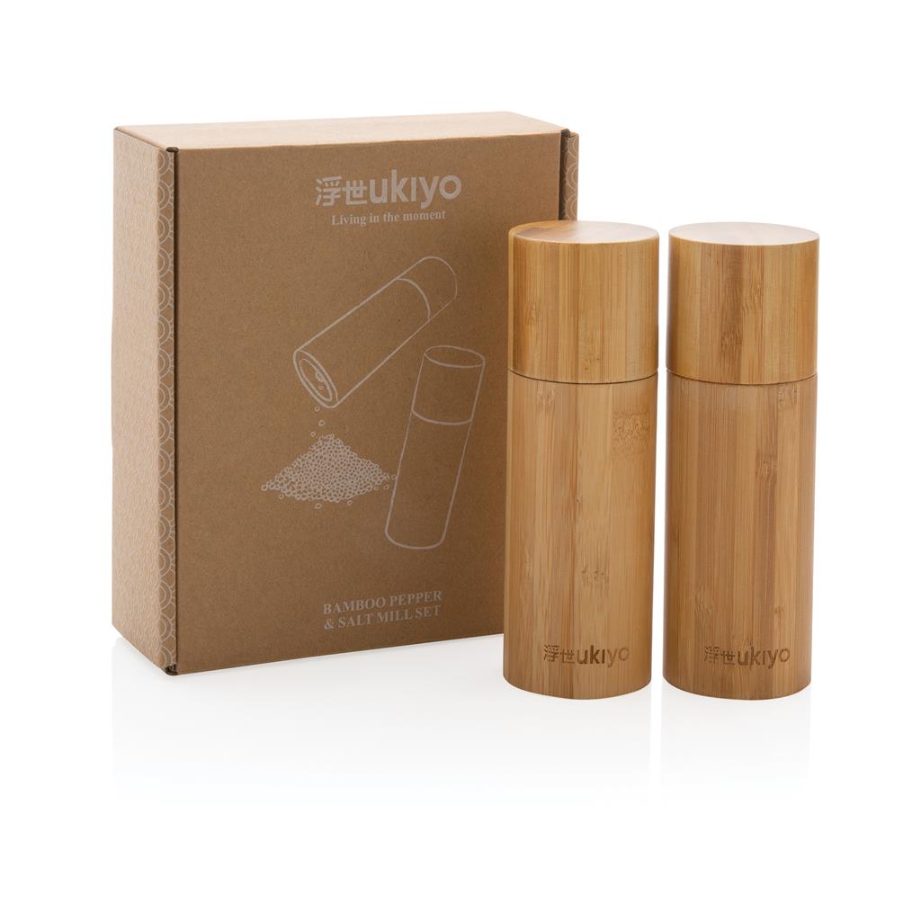 Ukiyo bamboo salt and pepper mill set - illuminated
