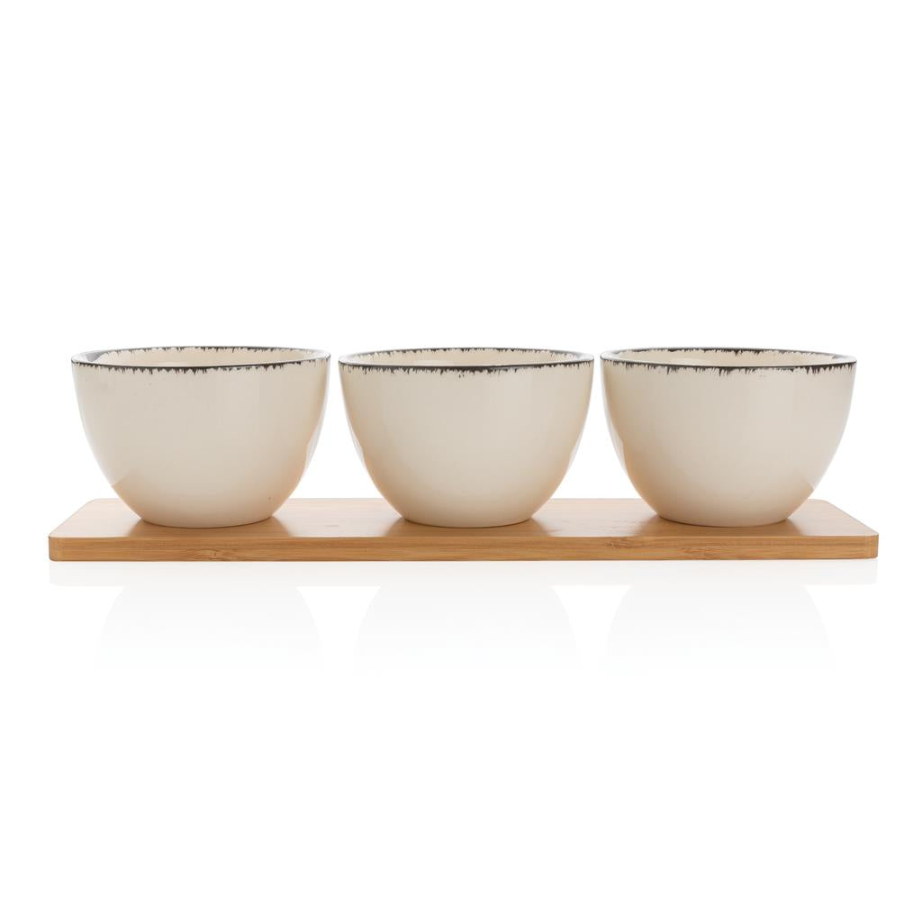 Ukiyo 3pc serving bowl set with bamboo tray - illuminated