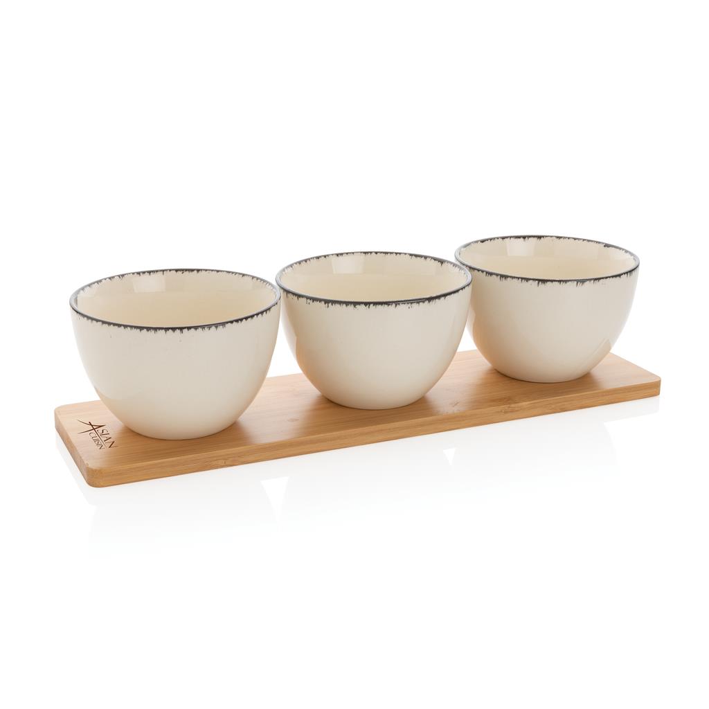 Ukiyo 3pc serving bowl set with bamboo tray - illuminated
