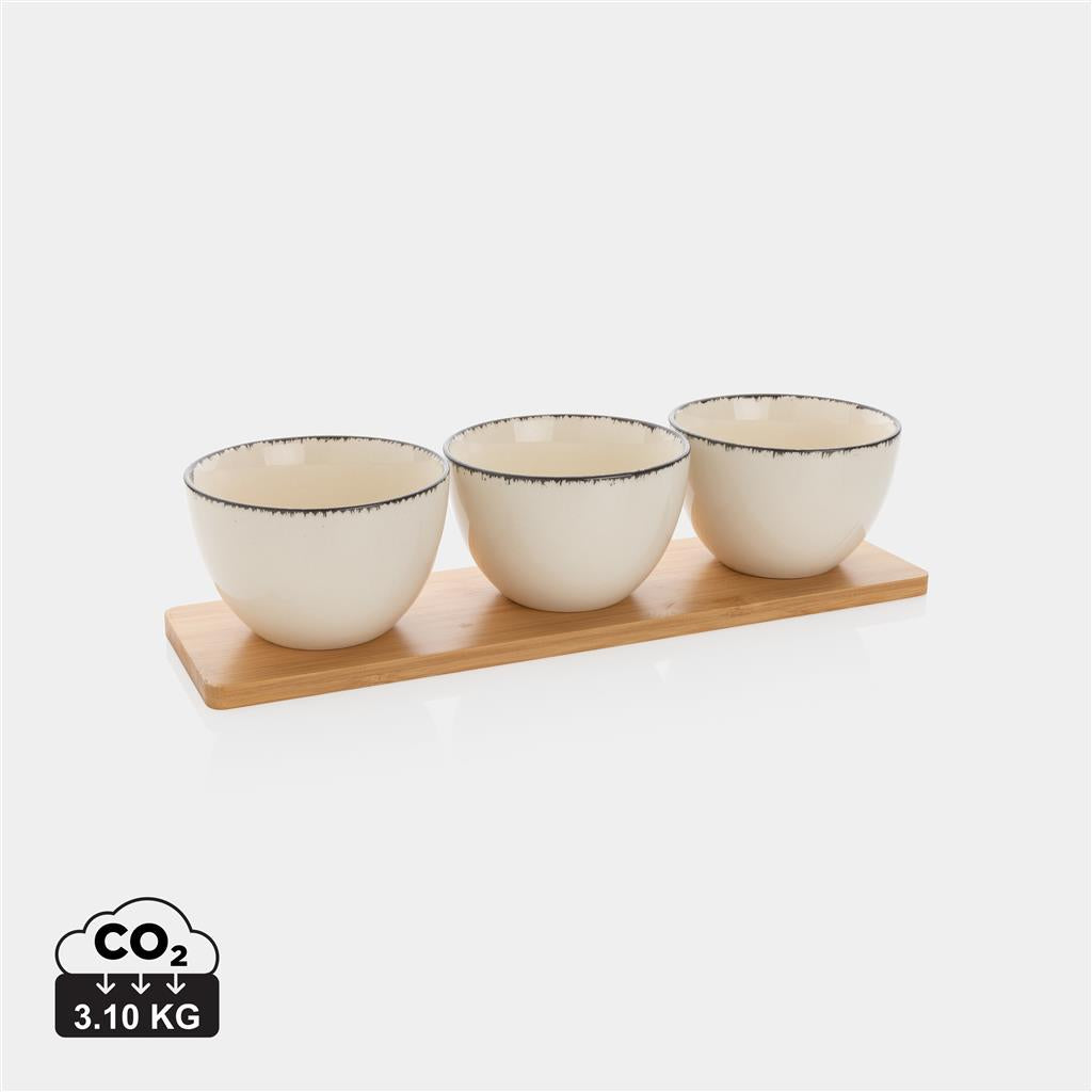 Ukiyo 3pc serving bowl set with bamboo tray - illuminated