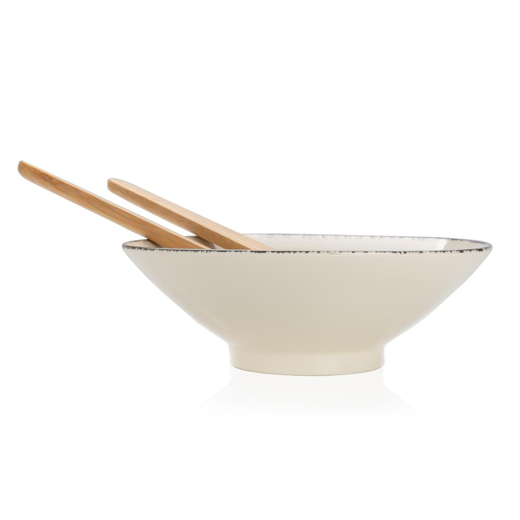 Ukiyo salad bowl with bamboo salad server - illuminated