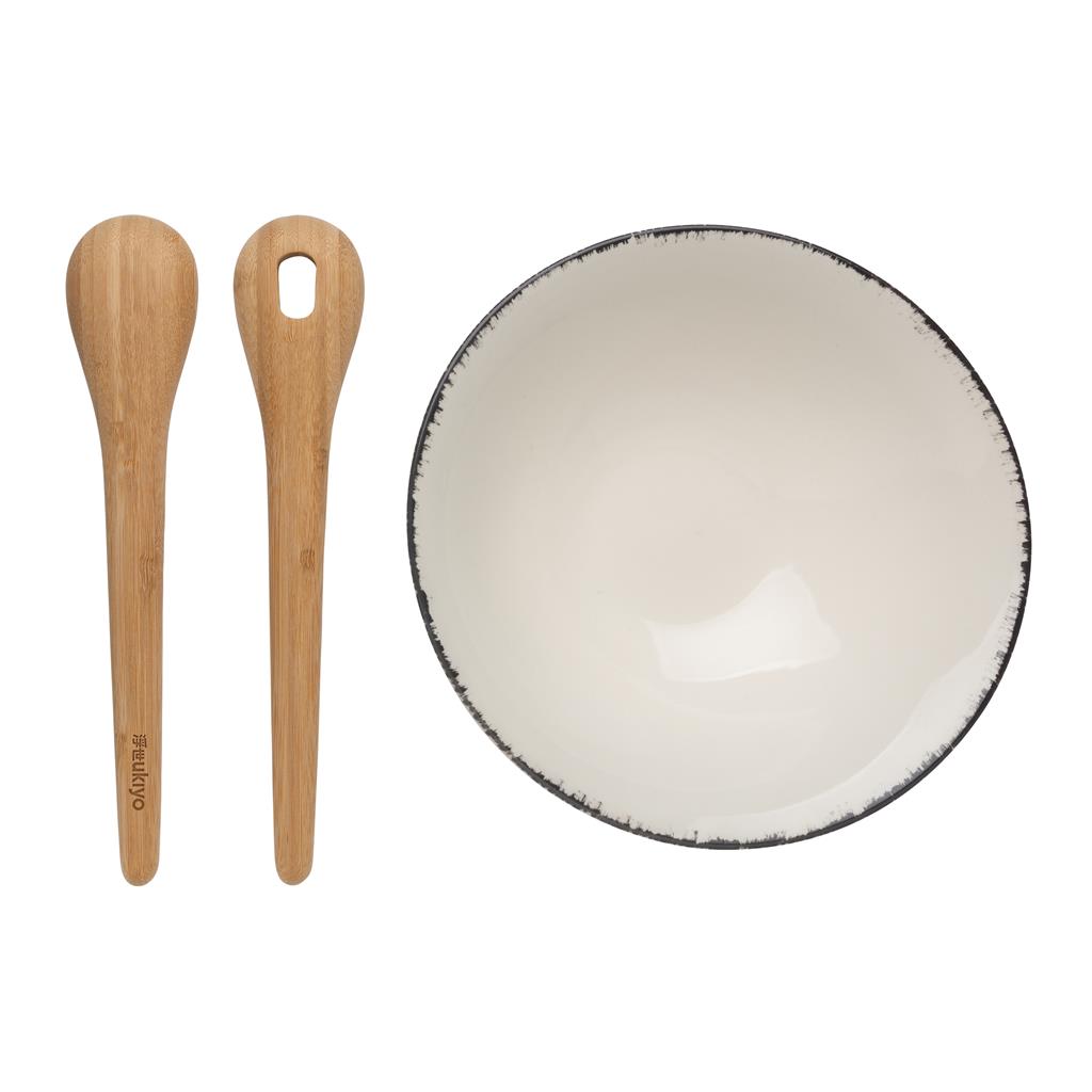 Ukiyo salad bowl with bamboo salad server - illuminated