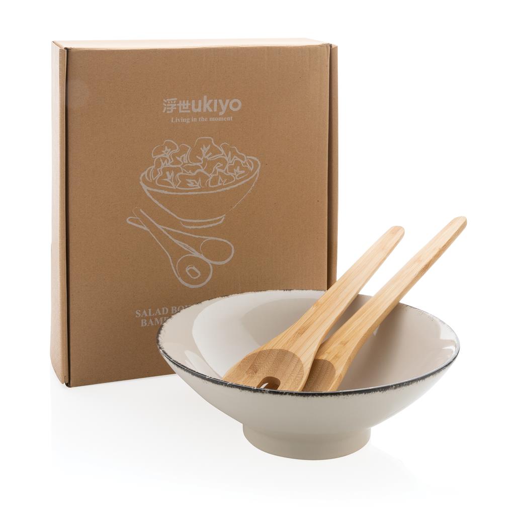 Ukiyo salad bowl with bamboo salad server - illuminated