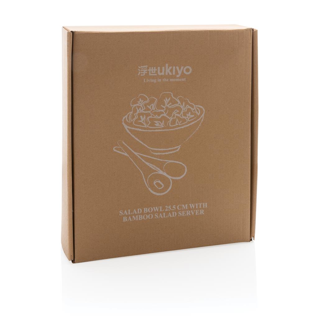 Ukiyo salad bowl with bamboo salad server - illuminated