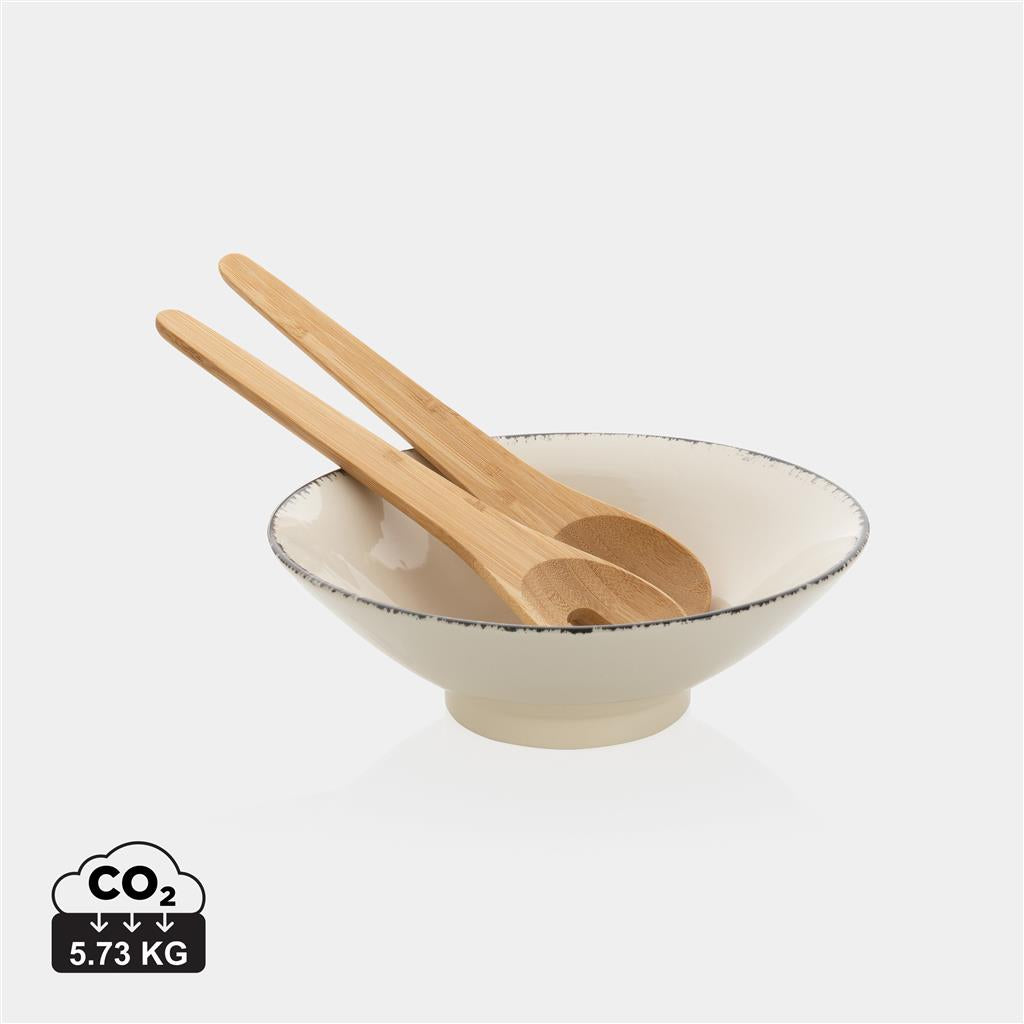 Ukiyo salad bowl with bamboo salad server - illuminated