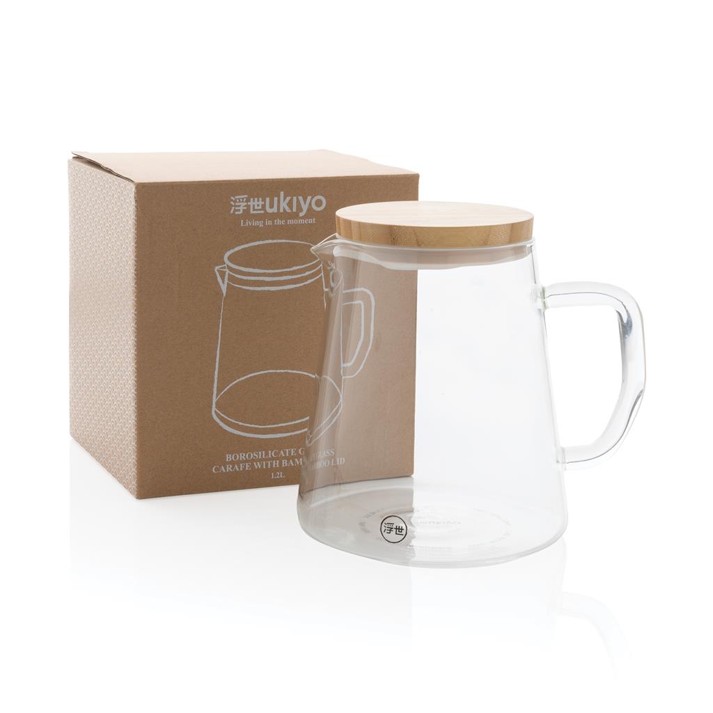 Ukiyo borosilicate glass carafe with bamboo lid 1.2L - illuminated