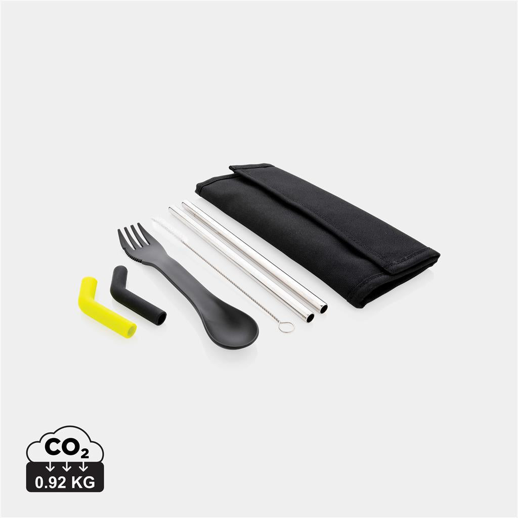 Tierra 2pcs straw and cutlery set in pouch - illuminated