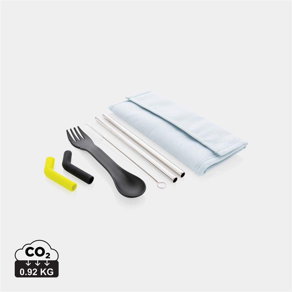 Tierra 2pcs straw and cutlery set in pouch - illuminated