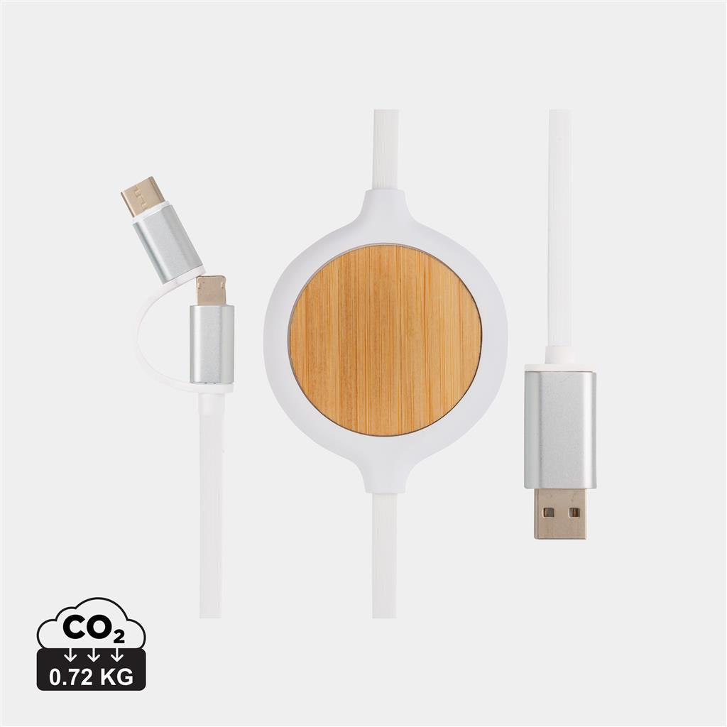 3-in-1 cable with 5W bamboo wireless charger - illuminated