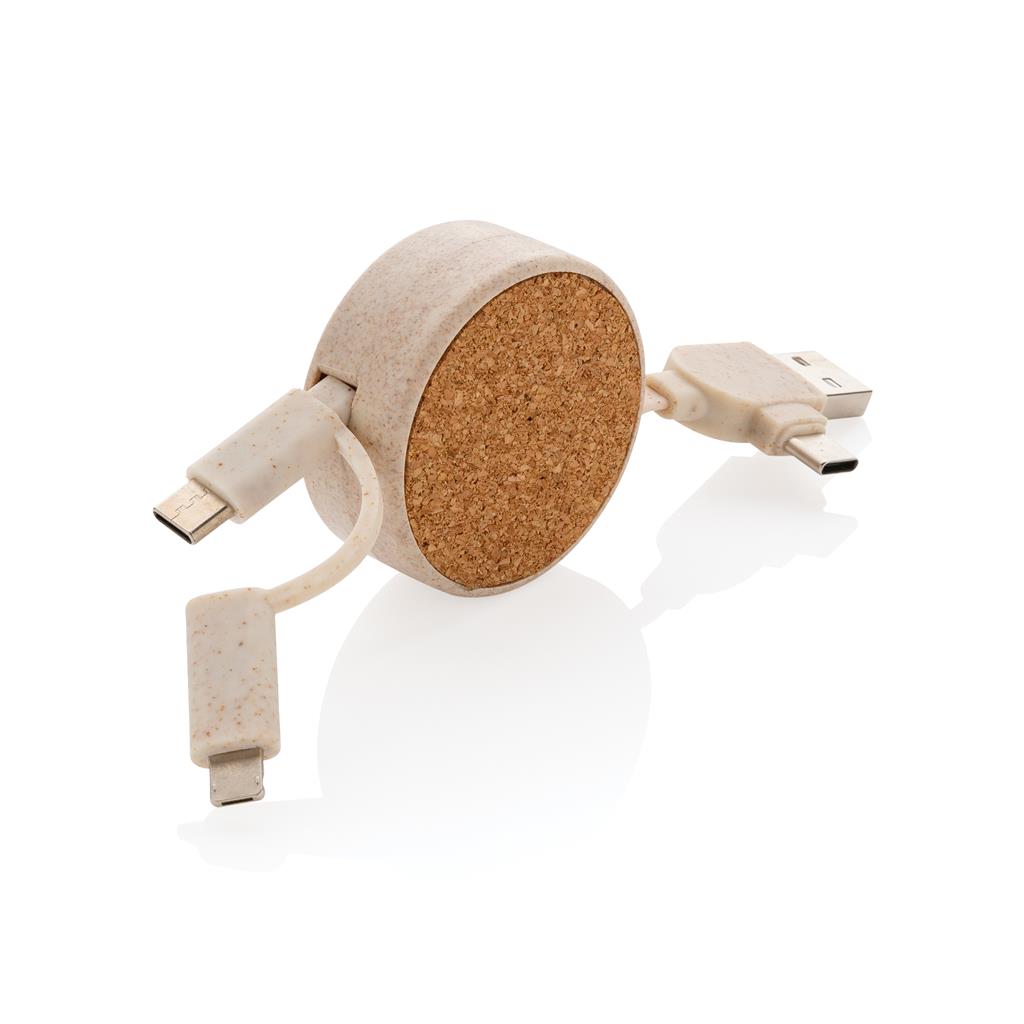 Cork and Wheat 6-in-1 retractable cable - illuminated