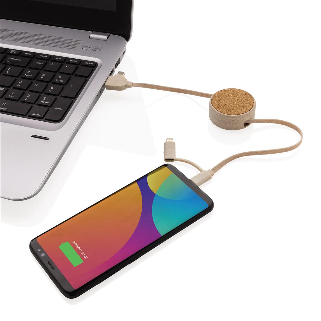 Cork and Wheat 6-in-1 retractable cable - illuminated