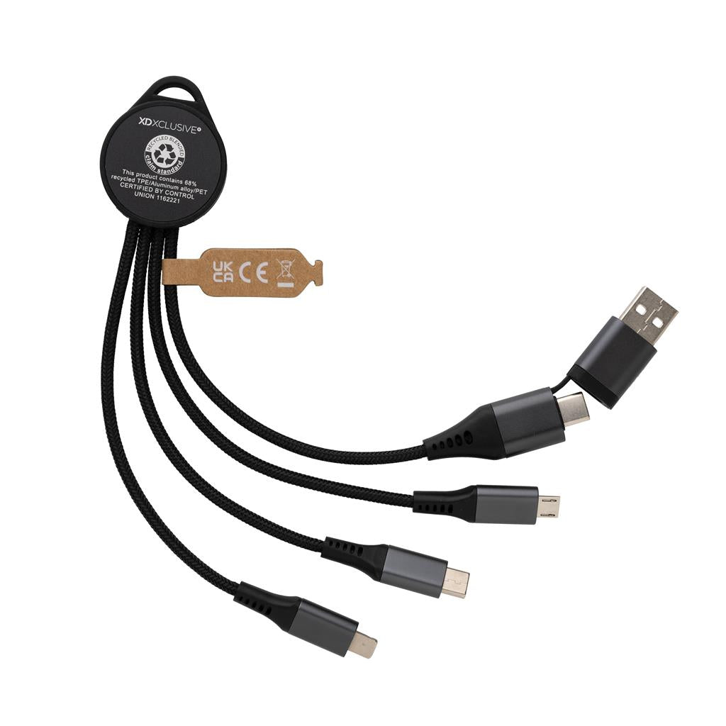 Terra RCS recycled aluminium 6-in-1 charging cable - illuminated