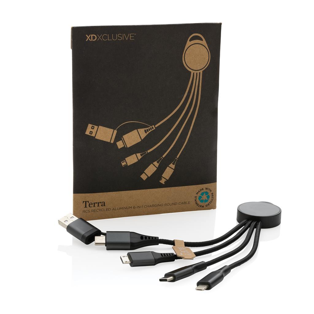 Terra RCS recycled aluminium 6-in-1 charging cable - illuminated