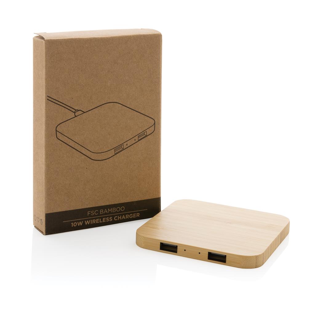 Bamboo 10W wireless charger with USB - illuminated