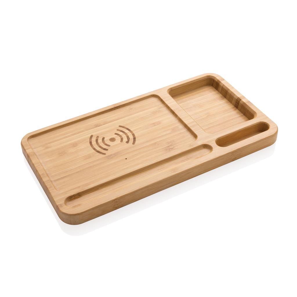 Bamboo desk organiser 10W wireless charger - illuminated