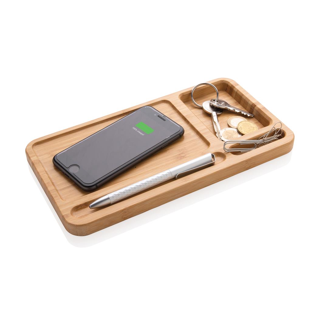 Bamboo desk organiser 10W wireless charger - illuminated