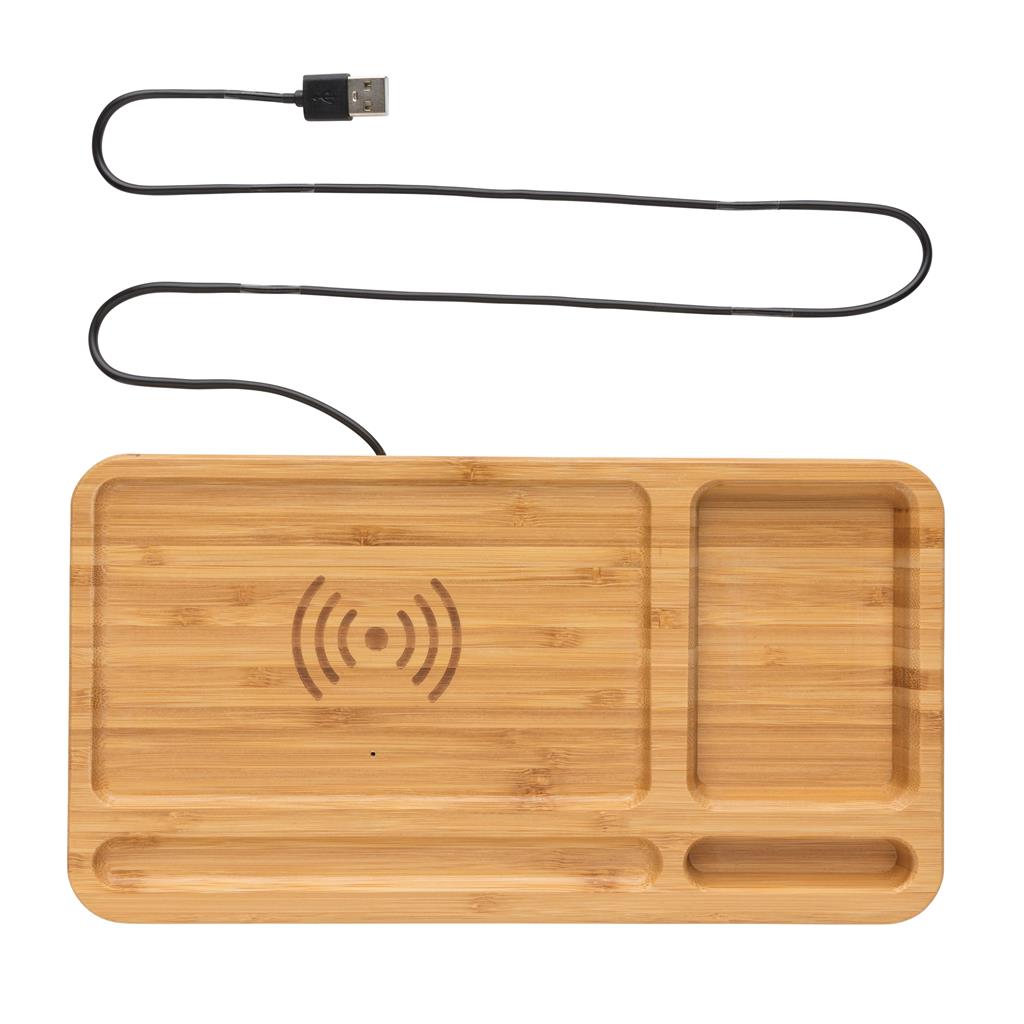 Bamboo desk organiser 10W wireless charger - illuminated