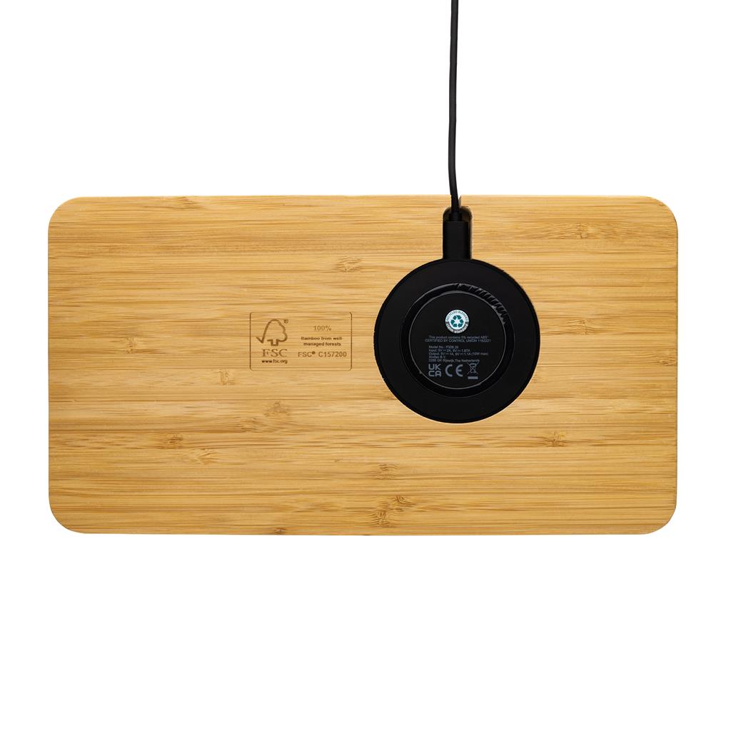 Bamboo desk organiser 10W wireless charger - illuminated