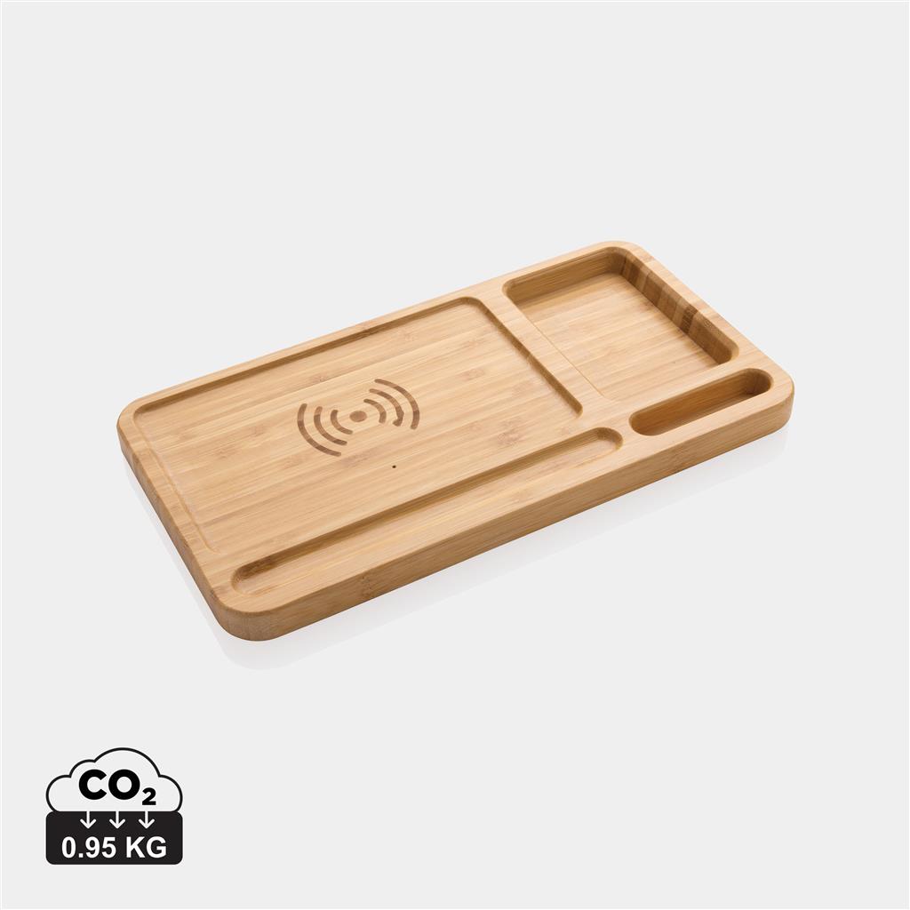 Bamboo desk organiser 10W wireless charger - illuminated