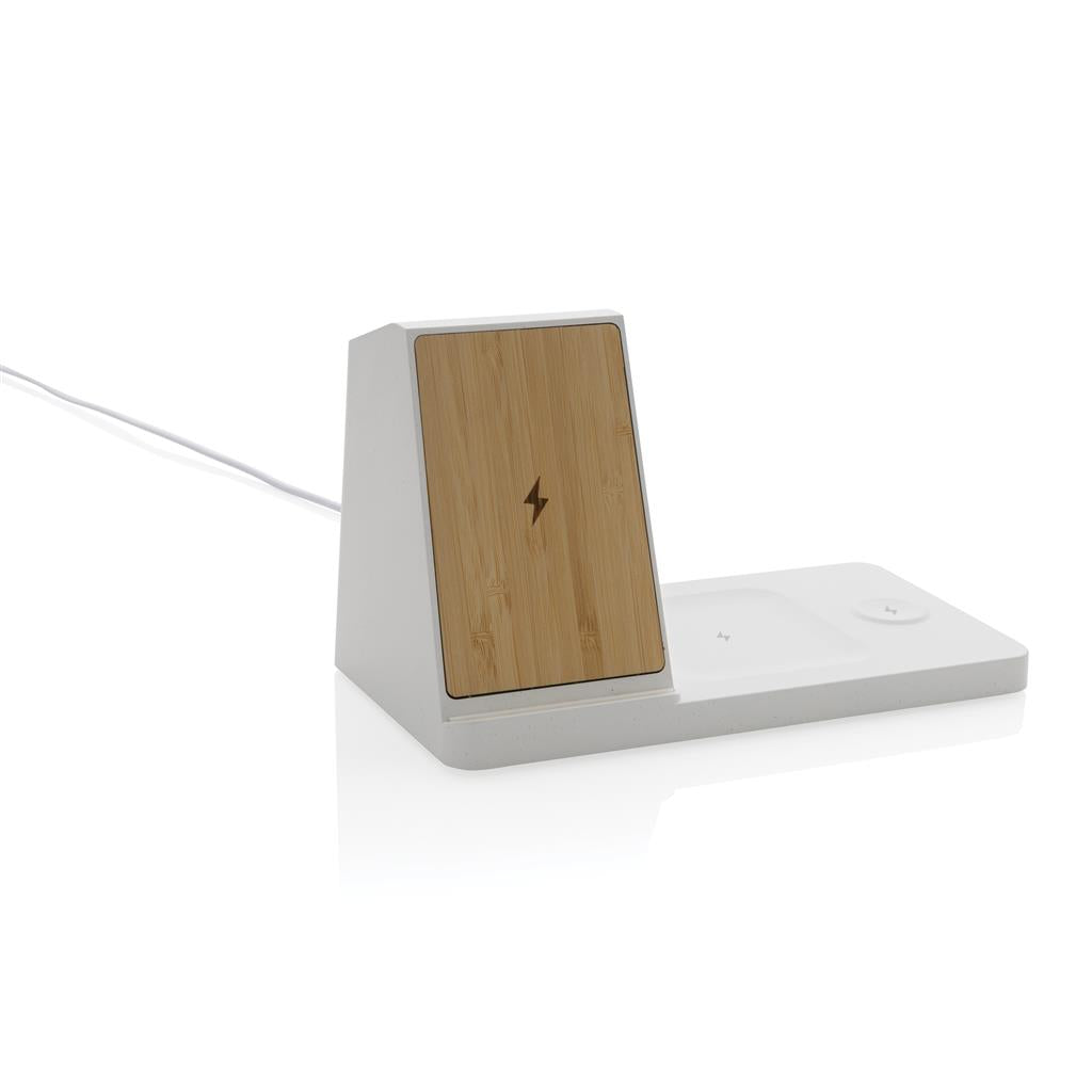 Ontario recycled plastic & bamboo 3-in-1 wireless charger - illuminated