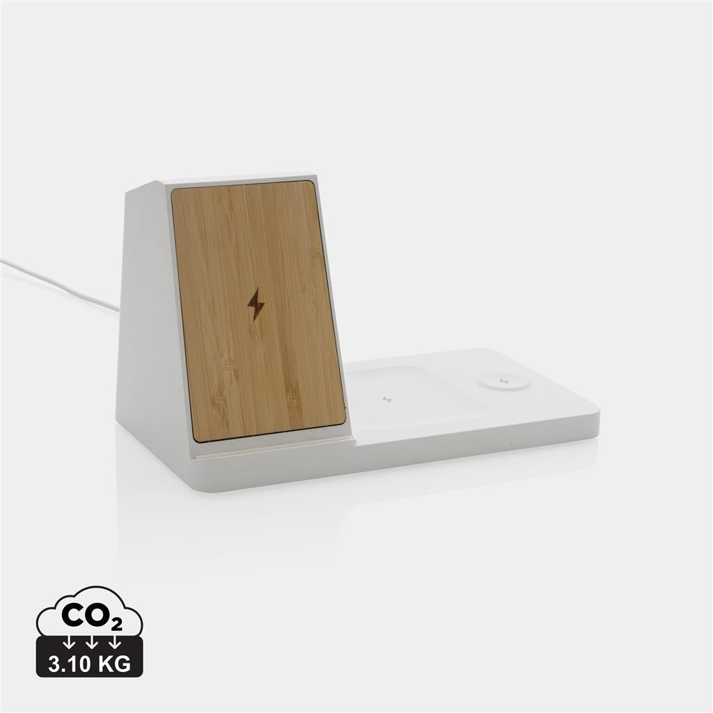 Ontario recycled plastic & bamboo 3-in-1 wireless charger - illuminated