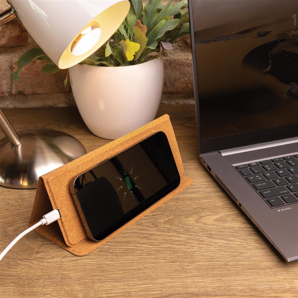 10W wireless charging cork mousepad and stand - illuminated