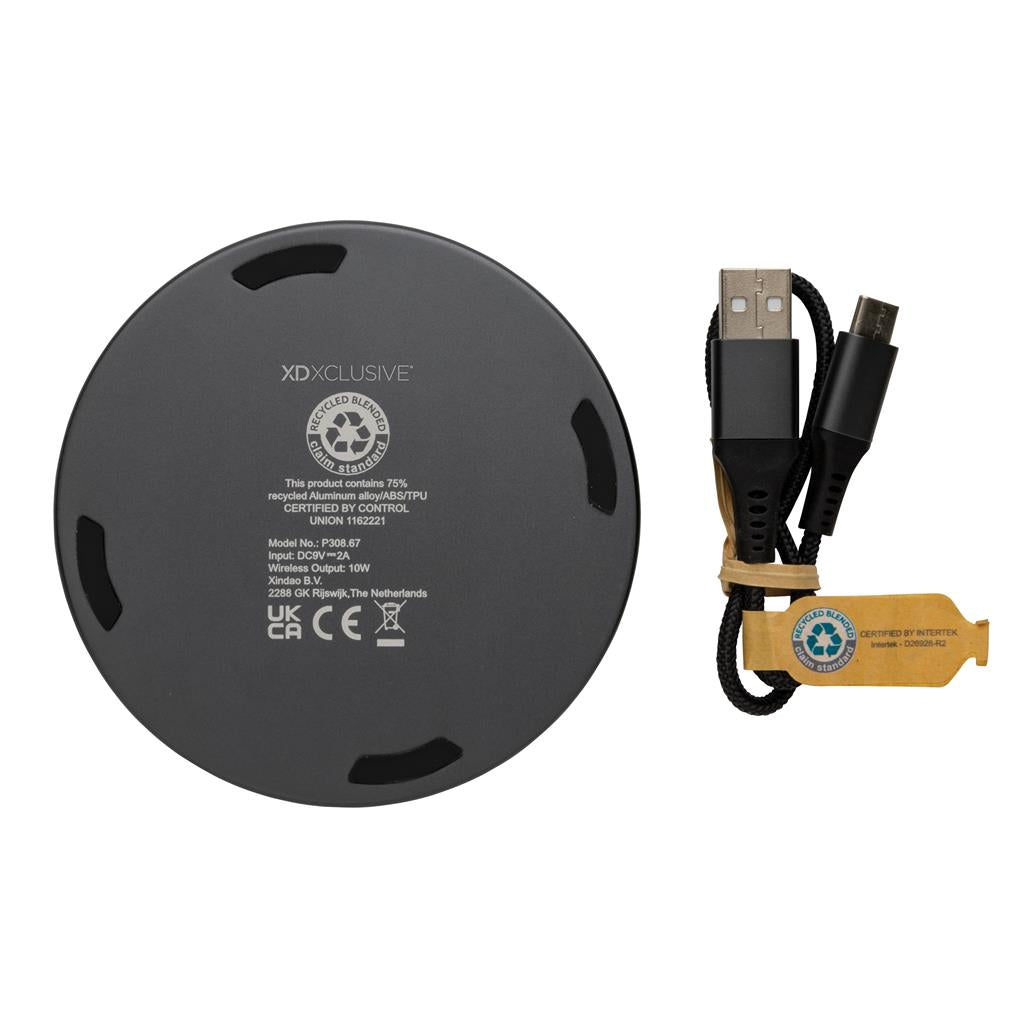 Terra RCS recycled aluminium 10W wireless charger - illuminated