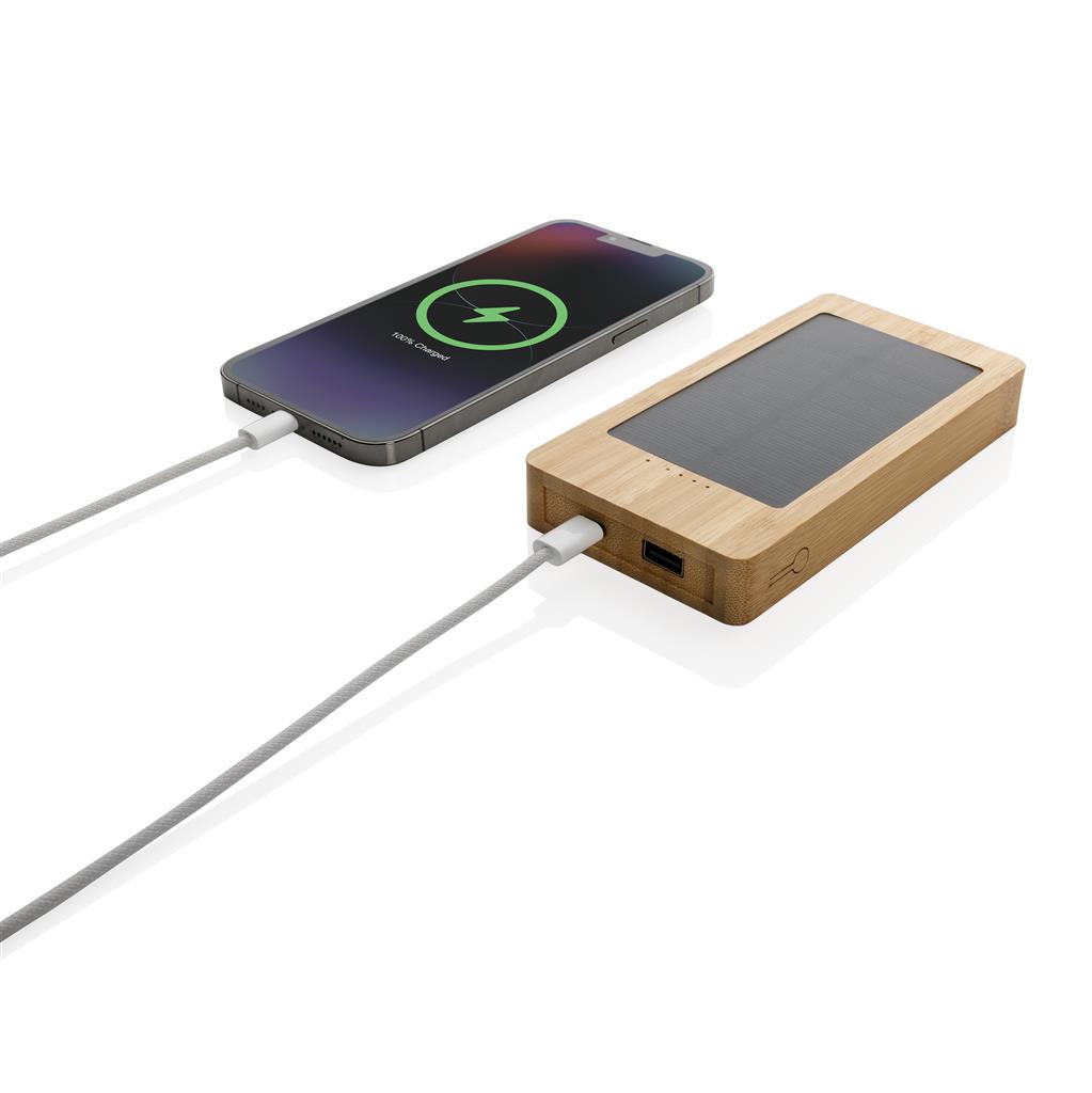 Sunwick 10.000 mAh Bamboo solar powerbank - illuminated