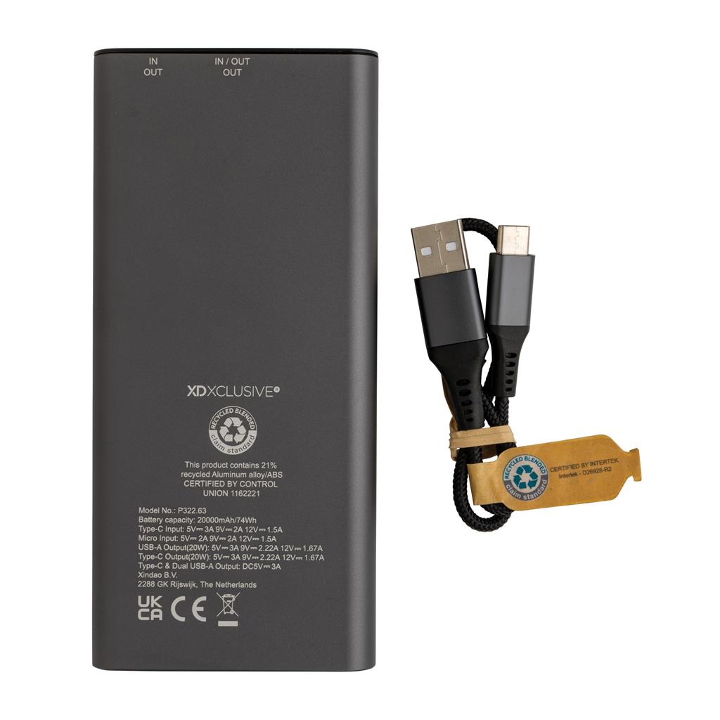 Terra RCS recycled 20W aluminium powerbank 20.000 mAh - illuminated