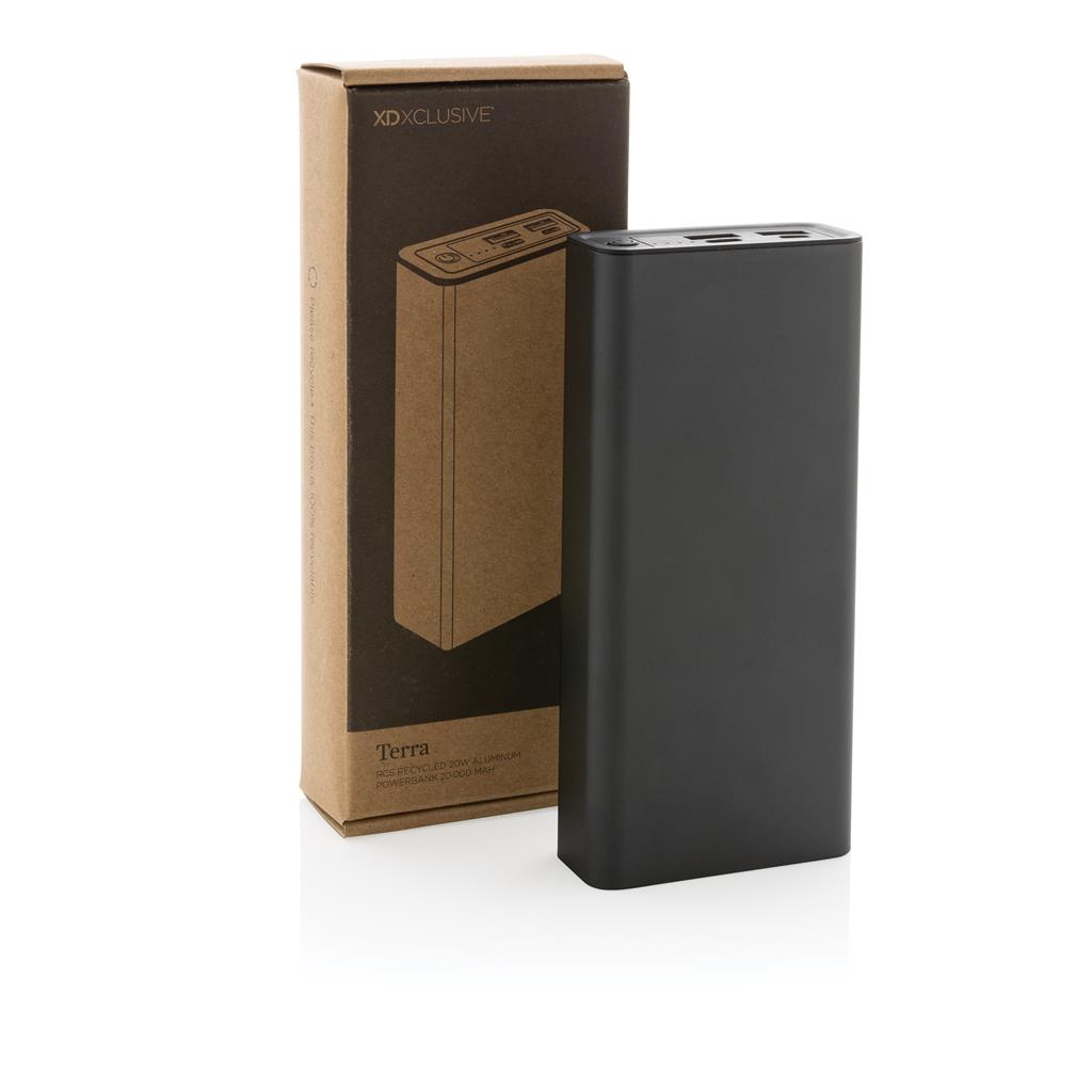 Terra RCS recycled 20W aluminium powerbank 20.000 mAh - illuminated
