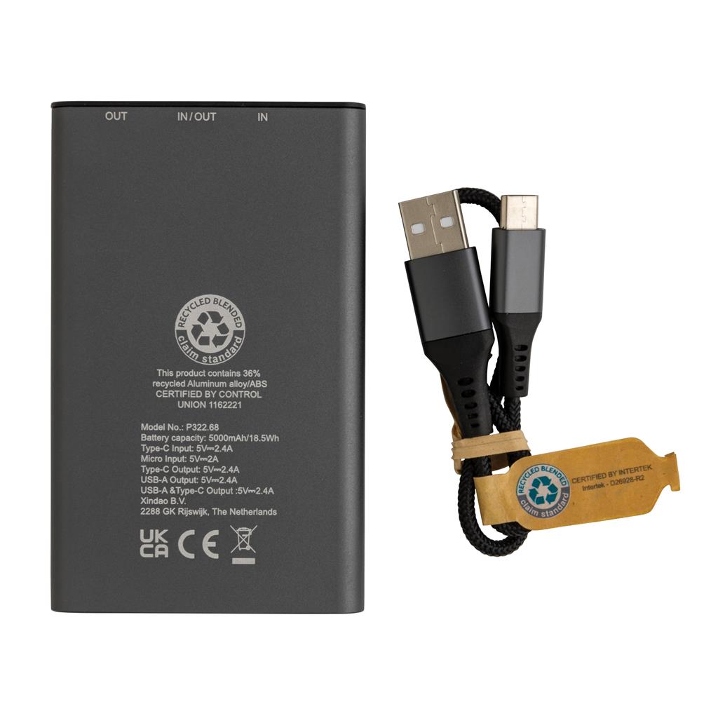 Terra RCS recycled aluminium powerbank 5.000 mAh - illuminated