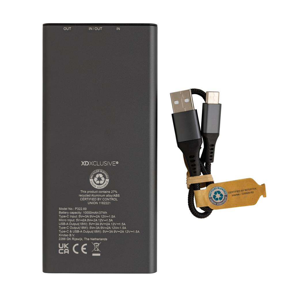 Terra RCS recycled 18W aluminium powerbank 10.000 mAh - illuminated