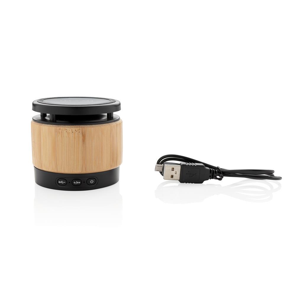 Bamboo wireless charger speaker - illuminated