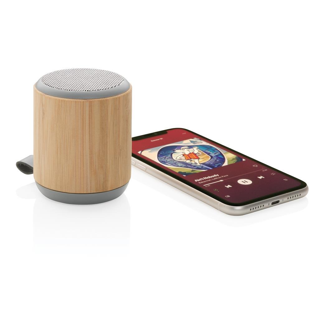 Bamboo and fabric 3W wireless speaker - illuminated