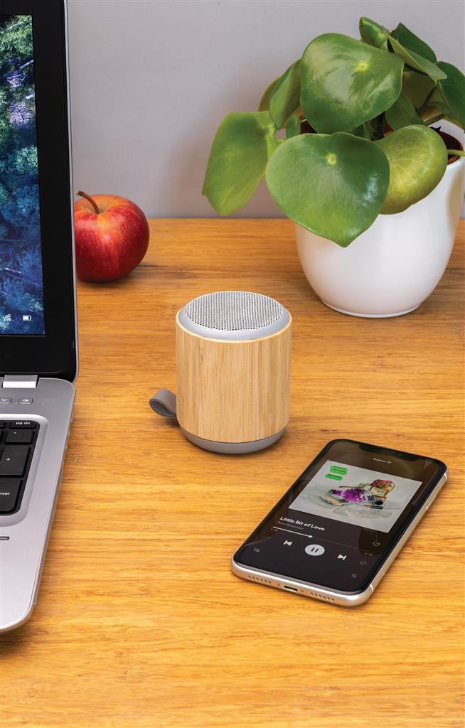 Bamboo and fabric 3W wireless speaker - illuminated