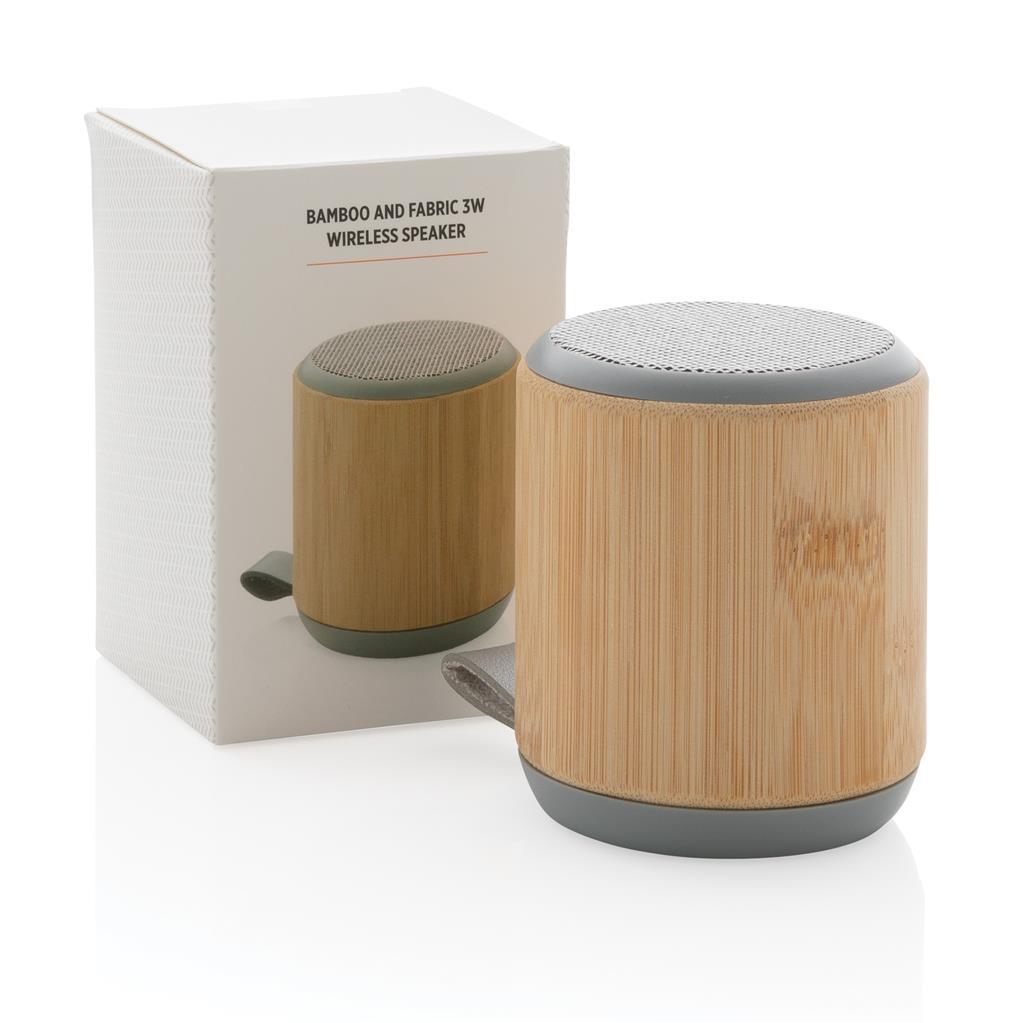 Bamboo and fabric 3W wireless speaker - illuminated