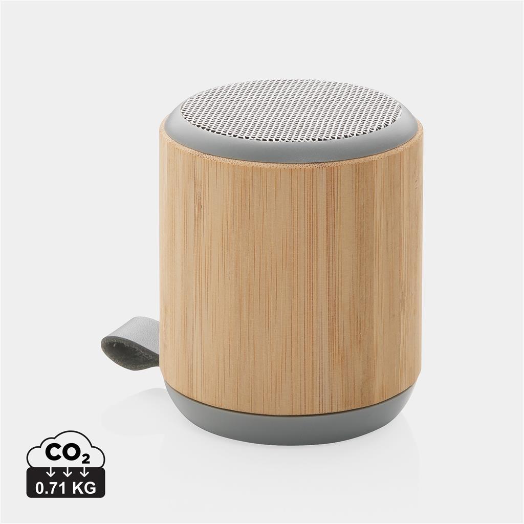 Bamboo and fabric 3W wireless speaker - illuminated