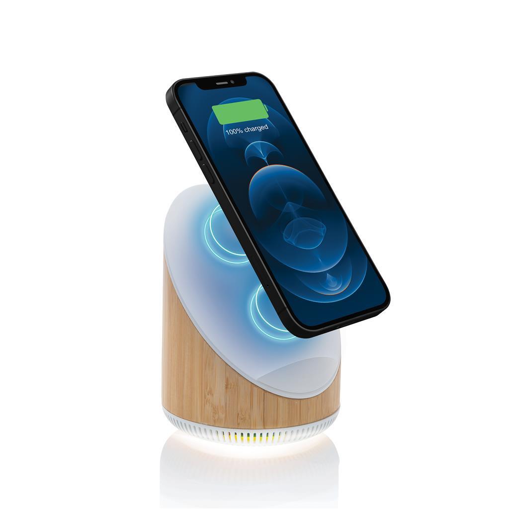 Ovate bamboo 5W speaker with 15W wireless charger - illuminated