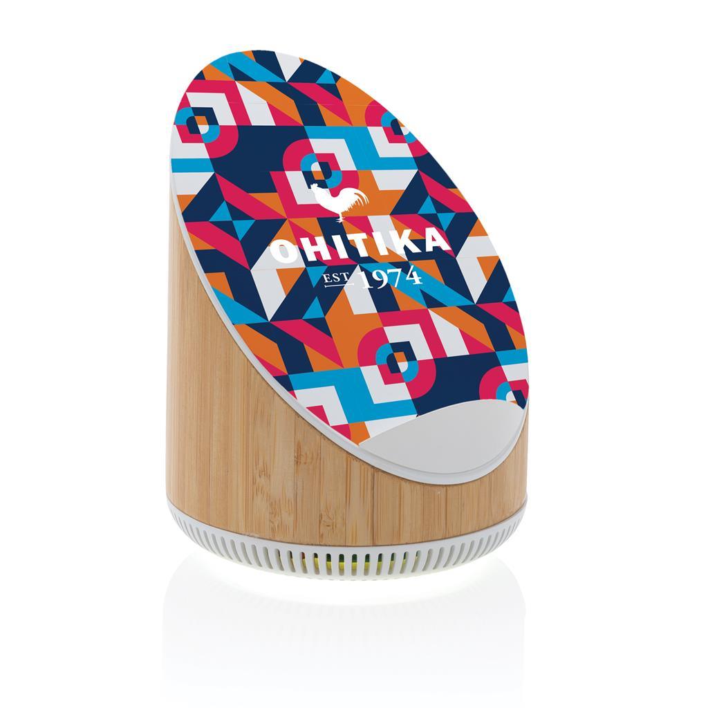 Ovate bamboo 5W speaker with 15W wireless charger - illuminated