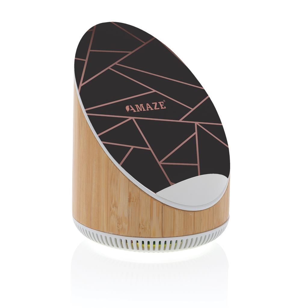 Ovate bamboo 5W speaker with 15W wireless charger - illuminated