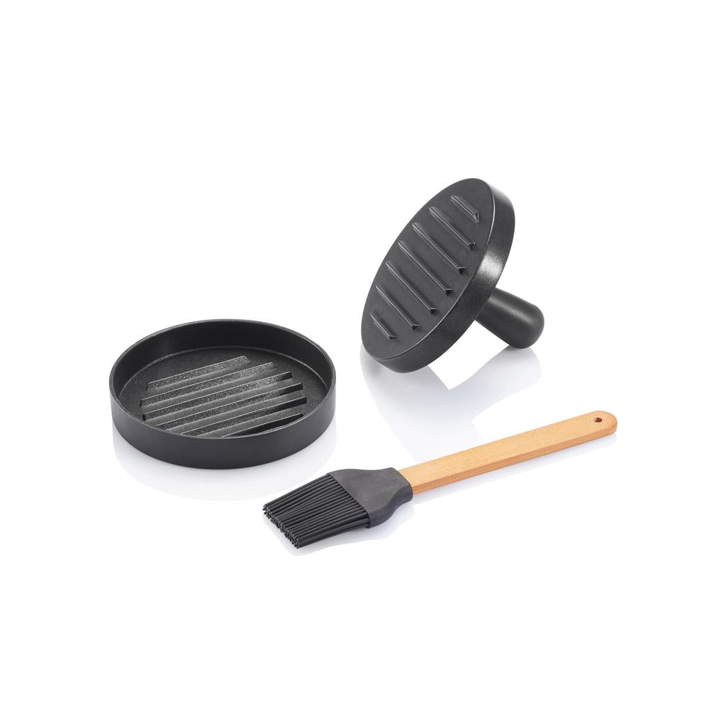 BBQ set with hamburger press and brush - illuminated