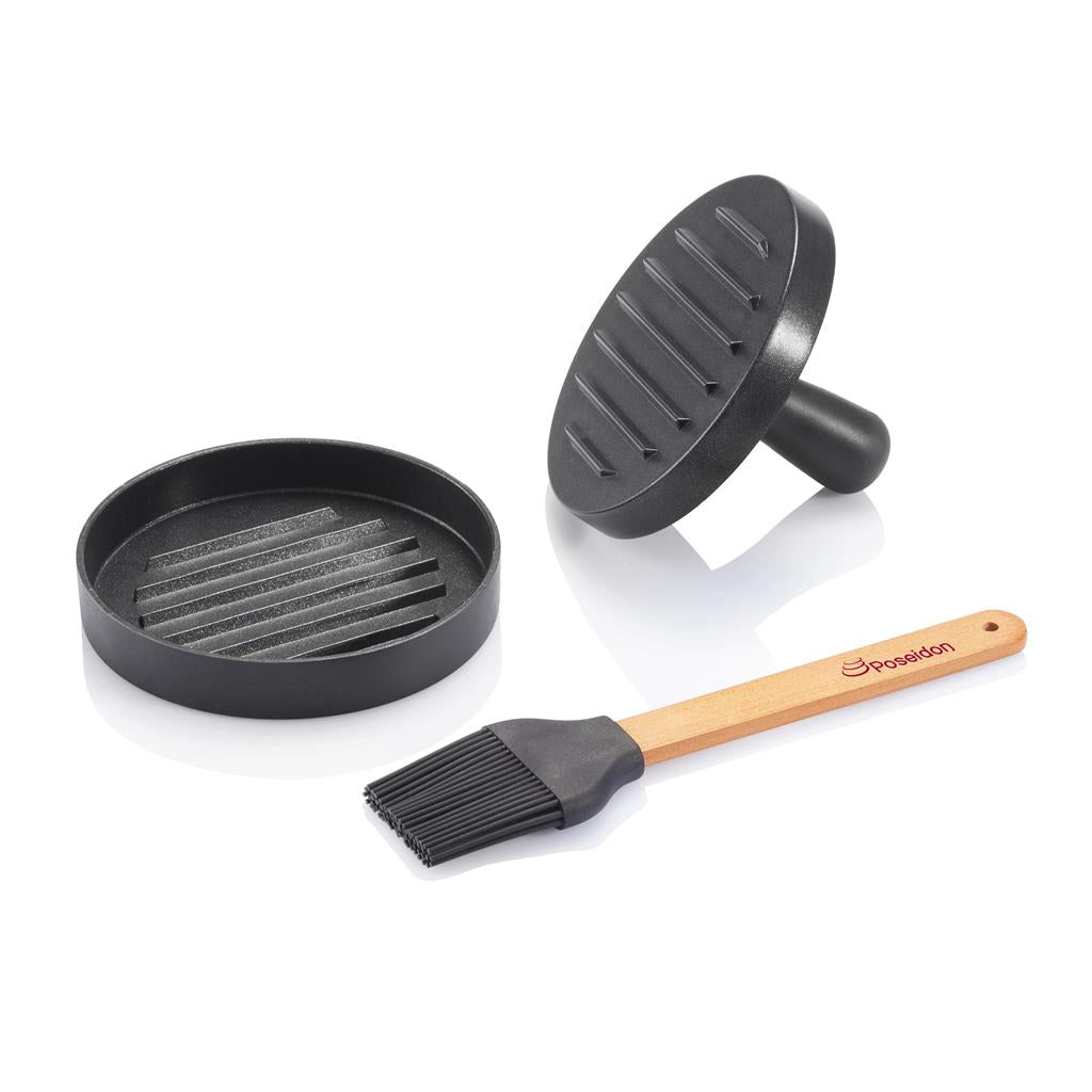 BBQ set with hamburger press and brush - illuminated