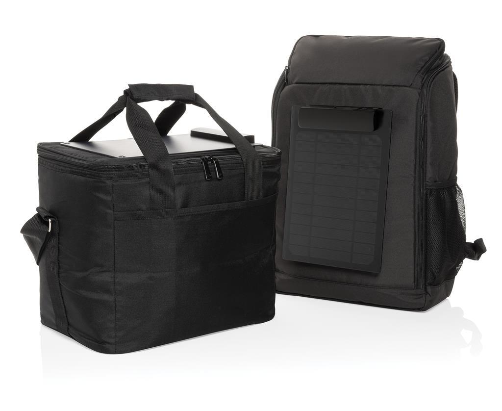 Recycled Material Logo Branded Deluxe Cooler Bag with 5W Solar Panel - Pedro Aware - illuminated