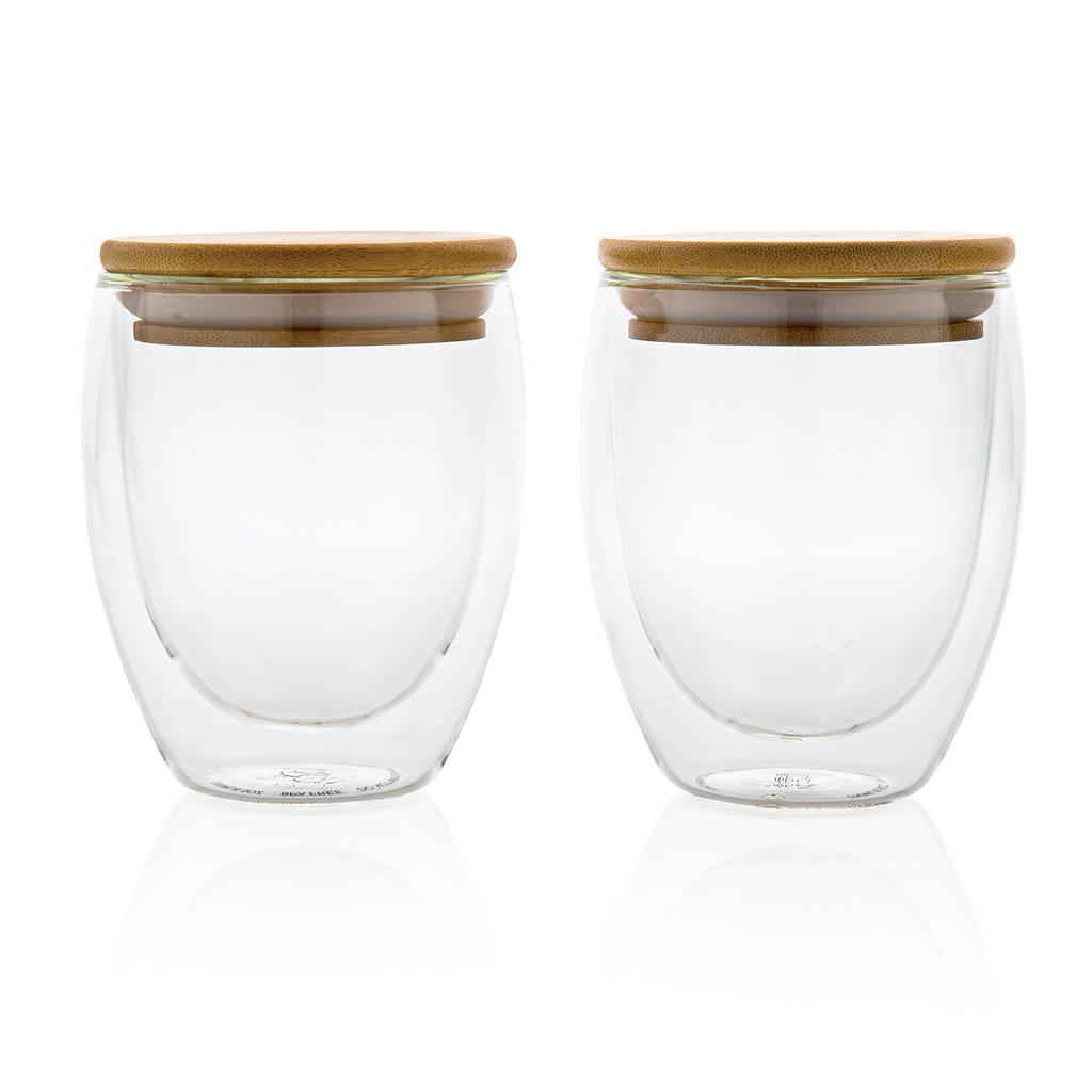 Double wall borosilicate glass with bamboo lid 250ml 2pc set - illuminated